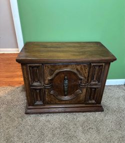 Vintage Wood Cabinet with Carved Panel Detail