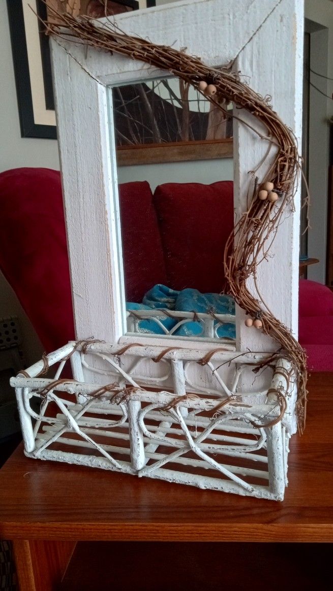 White Shabby Chic Wall Mirror With Shelf