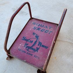 Old Squat Skoot Garage Work Stool Sealed Power Kromex Piston Ring Sign