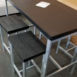 Black And Silver Counter Height Table With 4 stools