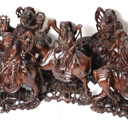 Rare Chinese Carved Wood Collection of 7 Immortals and Deities Sculpture Art