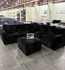 ✅ on sale Stylish sectional sofa with ottoman fur- like jumbo corduroy