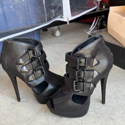 Black Peep-Toe Stiletto Heels