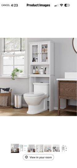 White Over-the-Toilet Storage Cabinet with glass doors  HN
