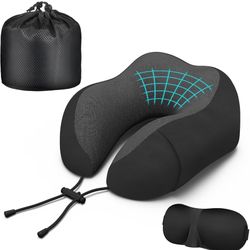 Neck Travel Pillow, Upgraded Memory Foam Pillow for Airplane, Machine Washable, Adjustable Flight Pillow, Suitable for Sleeping Airplane, Car, Office 