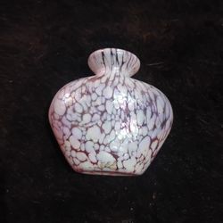 Vintage Silvestri Mouth Blown Glass Iridescent Deco Pink/White Vase