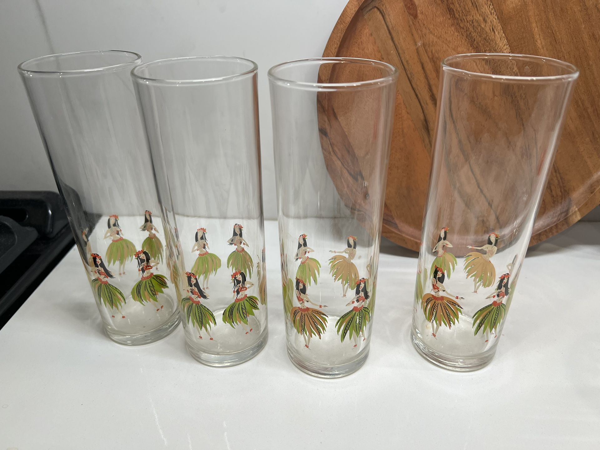 Set Of 4 Vintage Hawaiian Girl Drink Glasses