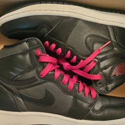 Nike Air Jordan 1 High Black Satin Sneaker Mens Size 7.5 Womens Size 9
