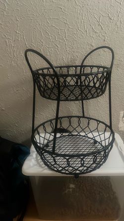 2-Tier Black Wire Fruit Basket Stand