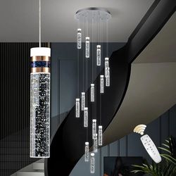 Modern Crystal Staircase Chandelier for High Ceilings, 118", Dimmable LED with Remote, Spiral Long Crystal Chandeliers for Staircase, Double-Height, 2