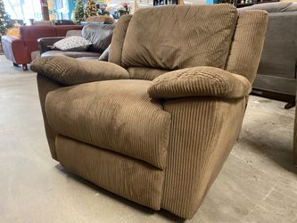 Tan Corduroy Manual Reclining Swivel Armchair
