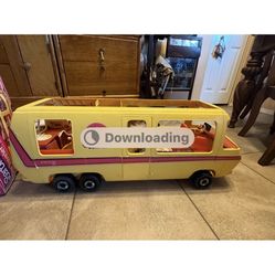 Rare 1970’s Barbie 36” Bus With Car With Pop Up Tent 