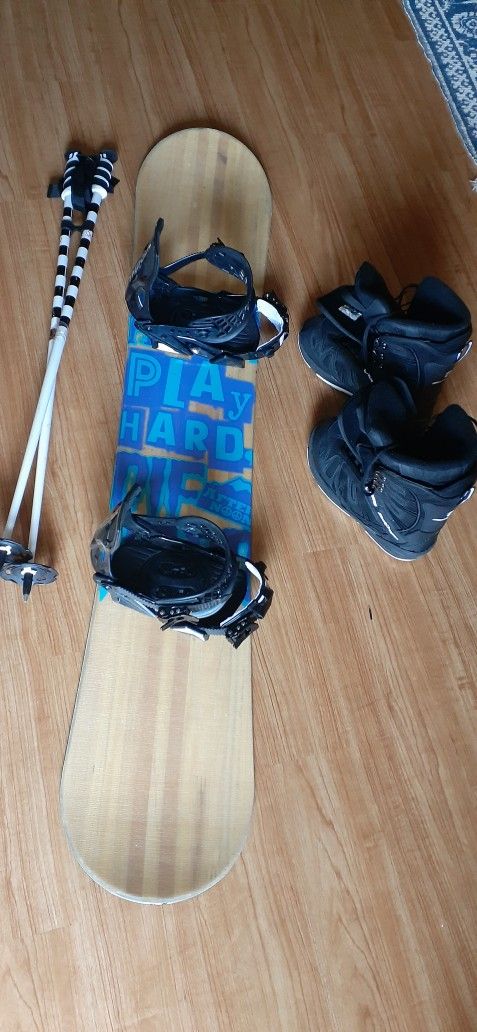 Snow Board-Boots And Poles