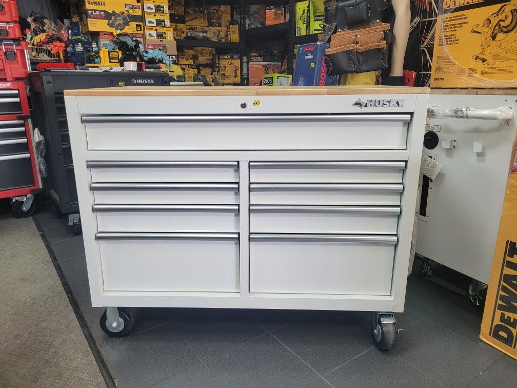 46" 9 DRAWERS ROLLING TOOL BOX WITH WOOD TOP 