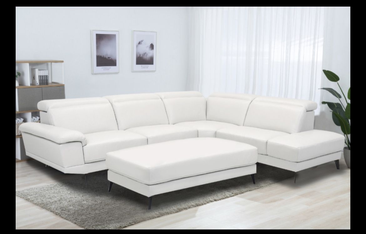 Rio White Leather Sectional Get Your For $1 Down!!  90 Days Same As Cash ** Brandon Mall **