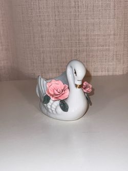 Swan Figurine with Pink Roses