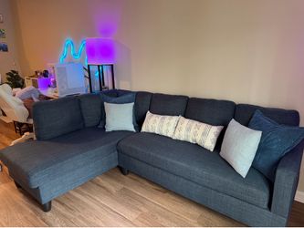 Blue Linen L- Shaped Couch