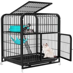 30 Inch Durable Cat Cage, Thickened Metal Wire Cat Enclosures Indoor with Wheels, Ladder, Removable Tray, Hammock & Bed for Small Cat Kittens (30Inch)