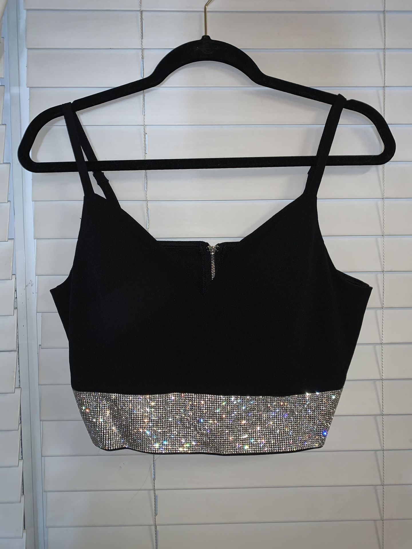 Rhinestone Embellished Crop Top - Size L