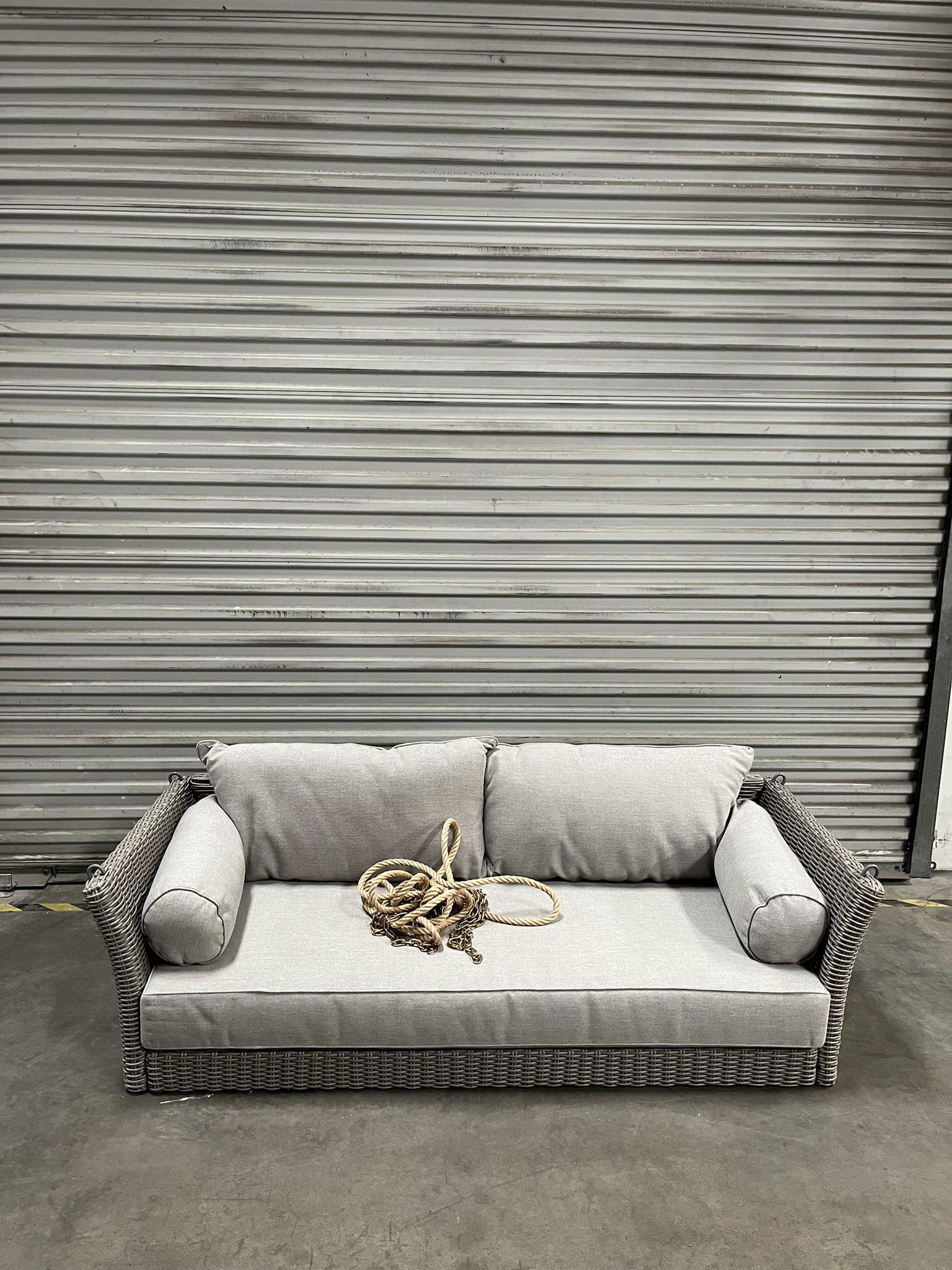Daybed porch swing with cushions