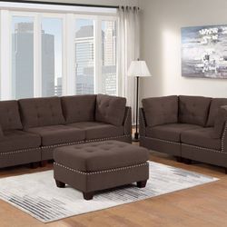 Brand New Brown Modular Sofa Set w Ottoman 
