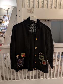 Vintage 90s Onque Halloween Patchwork Cardigan Sweater M