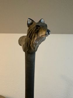 Wolf Wooden Carved Walking Stick Cane 35 Inch Mobility Air Decoration