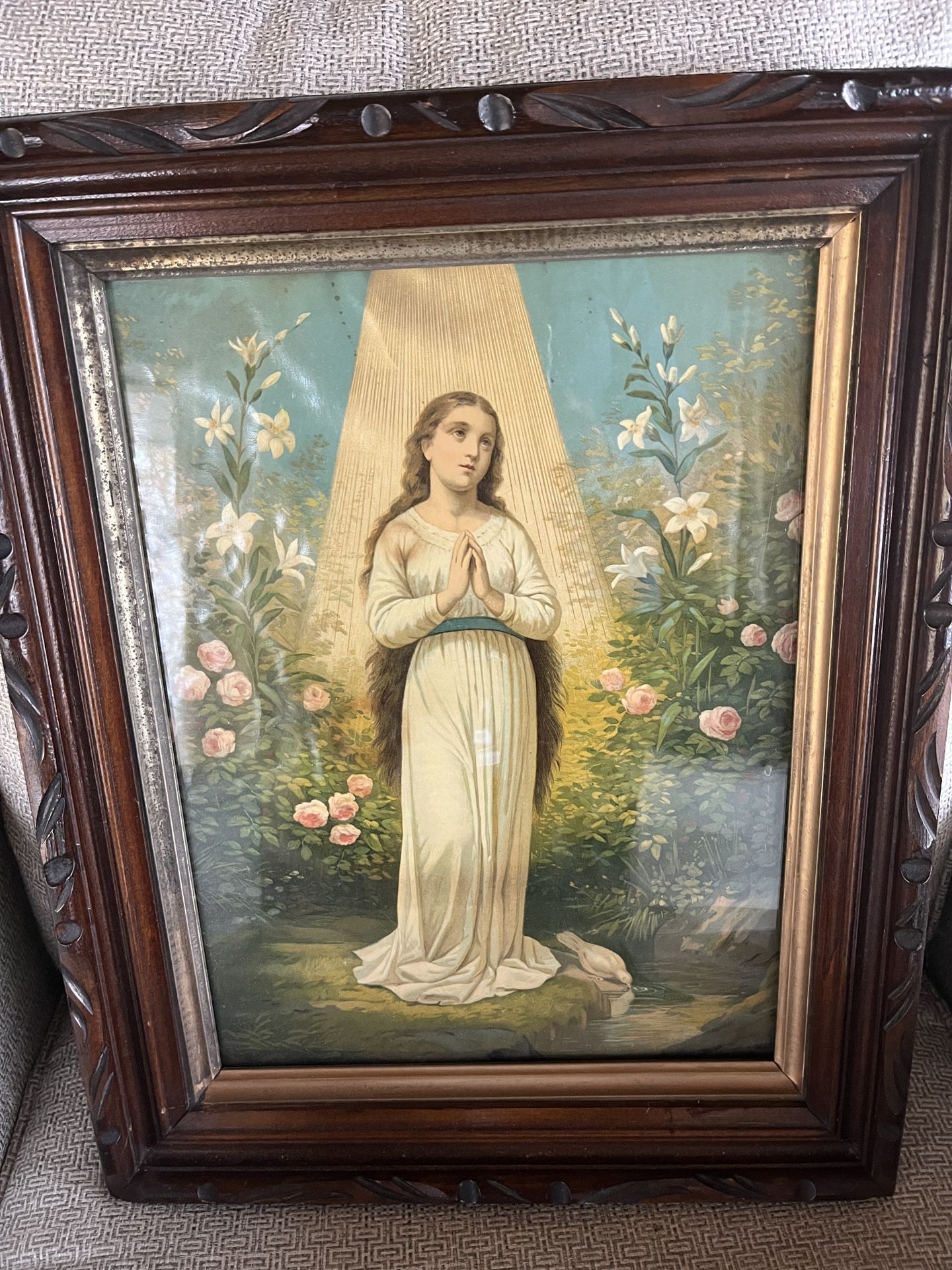 Antique Chromolithograph Angel? In Ray Of Light