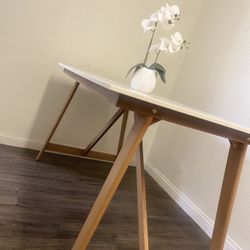 Mid Century White Table With Wooden Legs