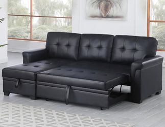 Black vegan reversible sleeper sofa