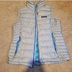 Patagonia Puffer Vest Women's Size Small White w/ Blue Accents