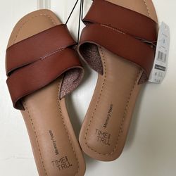 Size 8: Time And tru Cognac brown Slides NEW