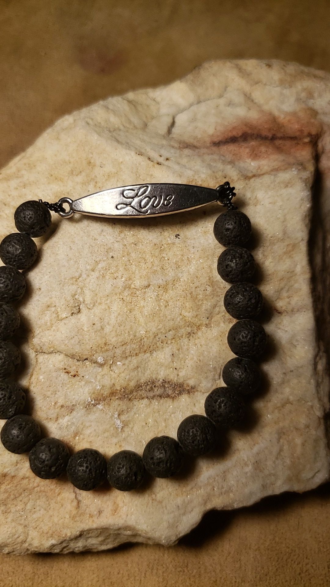Medium Stretchy Lava Stone LOVE Bracelet