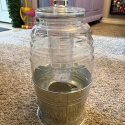 Glass Beverage Dispenser with Fruit Infuser & Metal Ice Bucket