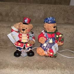 Christmas Bear Night Light set of 2 Soldier & Train Engineer Resin Christmas