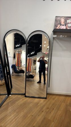 Full-Length Arched Floor Mirror Black Frame