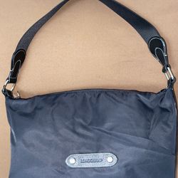 LONGCHAMP Black Nylon Hobo Shoulder Bag Wide Logo Strap.  