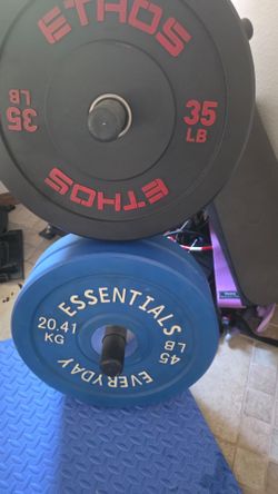 Olympic Weight Plates Set + Storage Rack (245 lbs Total)