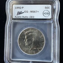 💎 1992-P Kennedy Half – ICG MS67+ – Austin Hutto CEO Signature Series 💎