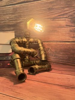 Stylish steampunk table lamp, steampunk lamp, steampunk light, creative robot style desk lamp vintage industrial water pipe light.
