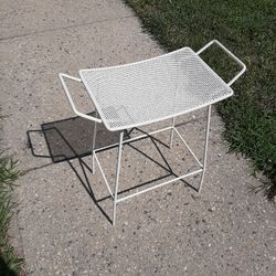 Vintage Woodard White Wrought Iron Vanity Seat 