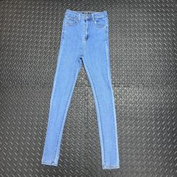 Pretty Little Thing Skinny Jeans Denim High Rise Blue Tapered Ankle Womens US 2
