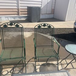 Nice Pair Of Green Wrought Iron Bouncing Rocking Chairs