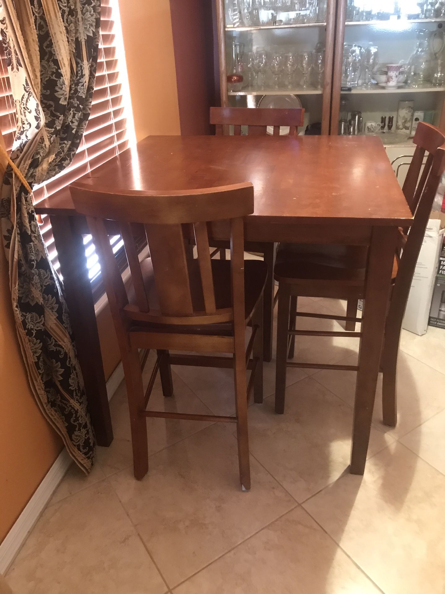  3 Chairs One High Table Set 100% ALL Wood 3ft2’ High 3ft3’Wide 