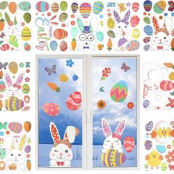 SUNKIM 110Pcs Easter Bunny Window Cling Decorations Easter Hunt Games Decals Rabbit Egg Carrot Flower Chicken Butterfly Pattern Home Party Ornaments