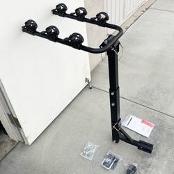 (Brand New) $49 Tilt Folding 3-Bike Mount Rack Bicycle Carrier 2” Hitch 110lbs Max w/ No-Wooble U Bolt & Straps
