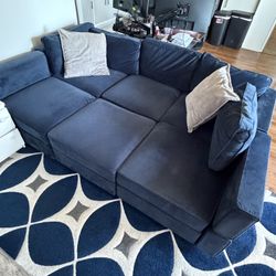 Blue Velvet Modular Sectional Sofa 