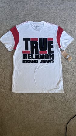 True Religion Men's Big Block Logo Tee White/Red NWT Size Small S/P New