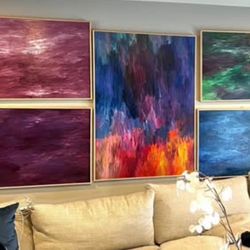 Original Art - Set Of 5 abstract acrylic paintings- all signed by Wisconsin artist - Retail Value Is $3,800