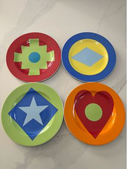Swid Powell Gene Meyer "Stars" Porcelain Plates Set of 4 Geometric Modernist MoMA Style